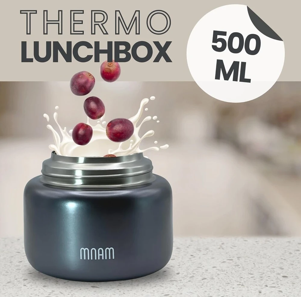 Mnam termosas maistui, izoliuotas konteineris su šaukštu, nerūdijančio plieno šildomasis konteineris, maisto konteineris, termosas, termopuodelis, termosas pietums (titano pilka, 500 ml)