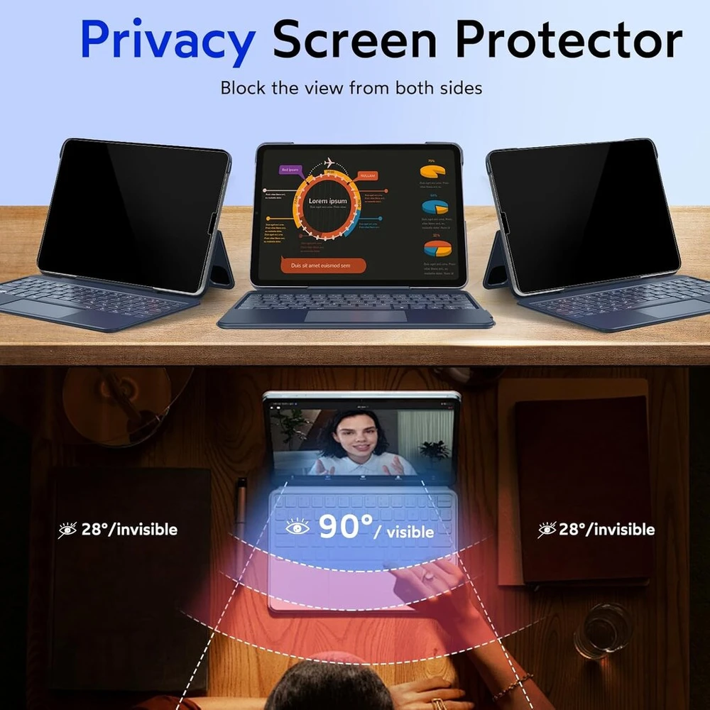 Mobdik 1 vnt. privatumo apsauginis stiklas, skirtas ipad pro 11 colių (2022&2021&2020&2018) ir ipad air 5-osios/4-osios kartos (2022&2020), apsauga nuo šnipinėjimo, 9h apsauginis stiklas, ez rinkinys