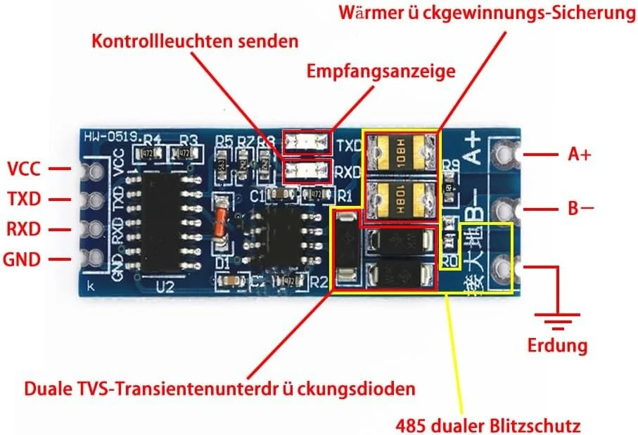 Modulis Ttl į Rs485 konverteris 3.3v/5v su automatine srauto kontrole