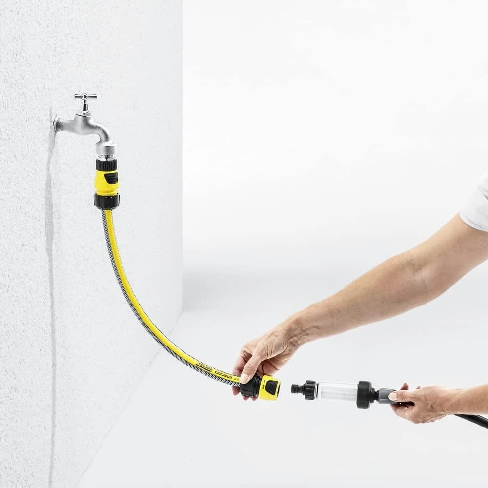 Moerae vandens filtras sodo žarnos rinkinys, 2 vnt. 3/4 colio vandens išankstinis filtras su 6 filtro įdėklais ir 5 greitaisiais adapteriais slėginiams plovikliams, sodo laistymui, sodo siurbliui, nameliui ant ratų, namų ūkiui