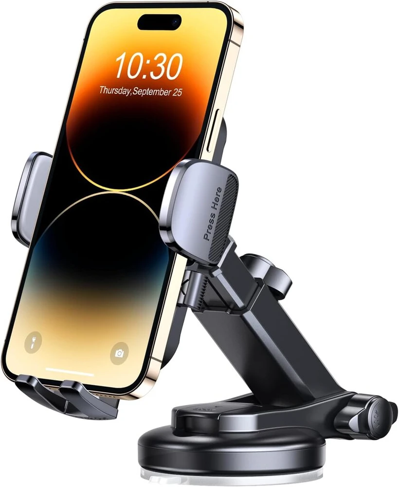 Mohard mobiliojo telefono laikiklis automobiliui, itin stabilus automobilinis telefono laikiklis su siurbtuku prietaisų skydeliui ir priekiniam stiklui, 360° pasukamas telefono laikiklis automobiliui su greito atleidimo mygtuku, skirtas 4–7,0 colių telefo