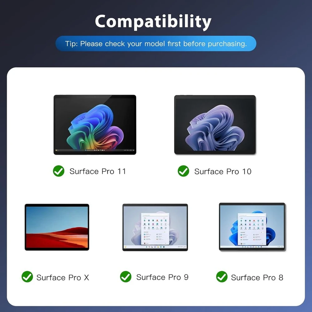 Moko ispanų jutiklinės dalies bluetooth klaviatūra, skirta 13 colių microsoft surface pro 11/ pro 10/ pro 9/ pro 8/ pro x, qwerty išdėstymo plona belaidė tipo dangtelio klaviatūra su rašiklio laikikliu (be įkrovimo), pilka
