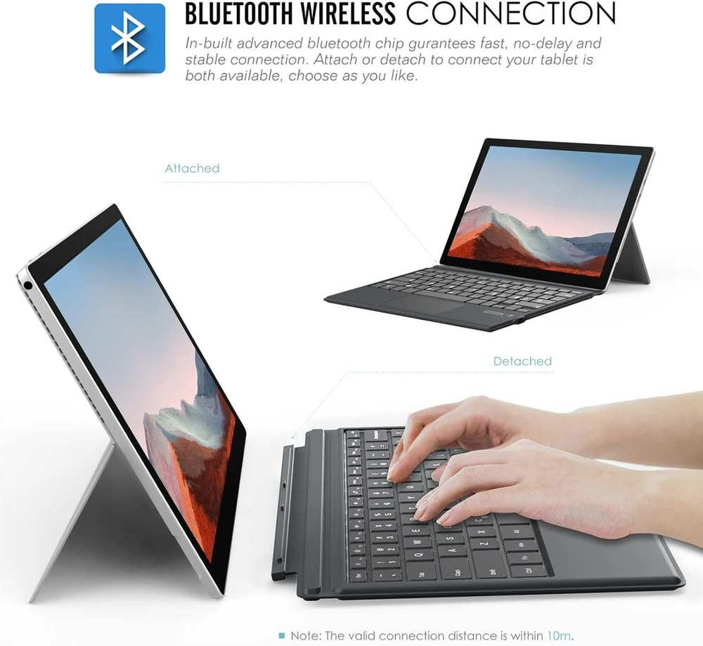 Moko surface pro 6/4 / pro 3 / surface pro 2017 type cover, belaidė bluetooth klaviatūra su dviem mygtukų valdymo panele, įmontuota įkraunama baterija, pilka