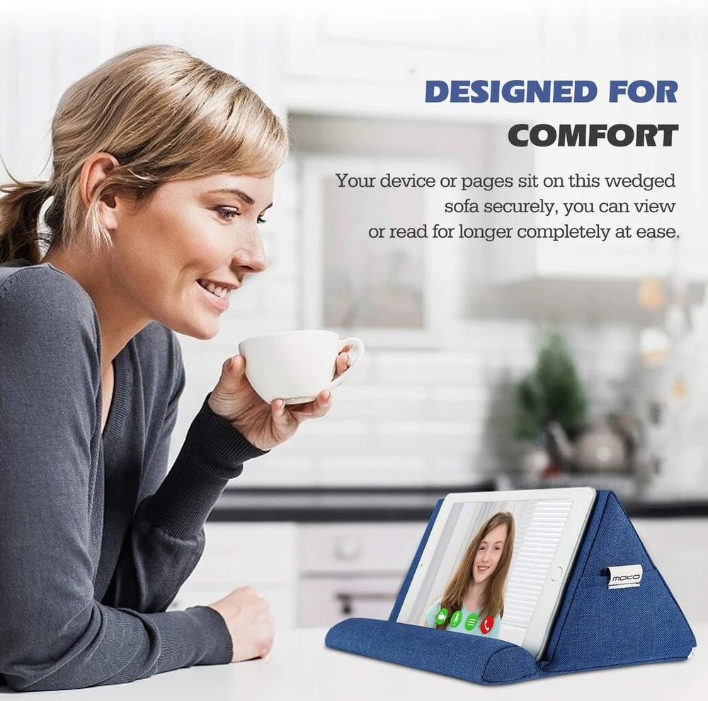 Moko tabletės pagalvėlės stovas, velvetinis laikiklis iki 11 colių planšetėms, laikiklis el. skaityklėms, suderinamas su Ipad Air 5 10.9/air3, Ipad 10.2 2022, Ipad Pro 11/10.5/9.7, Mini 5, Galaxy Tab S9/s9+/s6/s7, navy