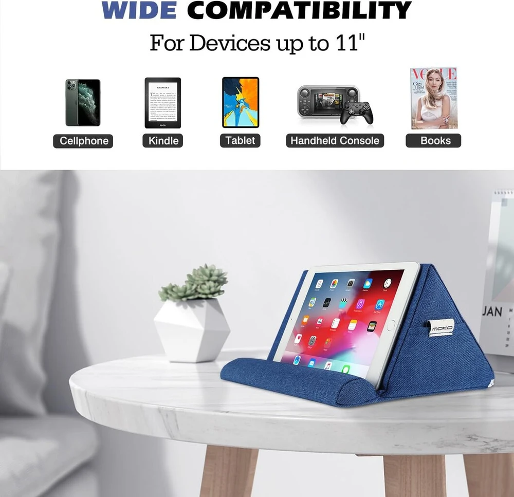 Moko tabletės pagalvėlės stovas, velvetinis laikiklis iki 11 colių planšetėms, laikiklis el. skaityklėms, suderinamas su Ipad Air 5 10.9/air3, Ipad 10.2 2022, Ipad Pro 11/10.5/9.7, Mini 5, Galaxy Tab S9/s9+/s6/s7, navy