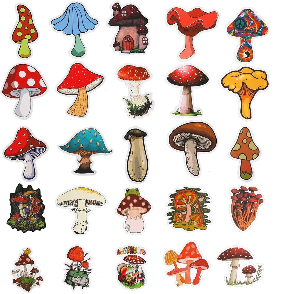 Molain lipdukai su grybais, 100 vnt., mieli animaciniai lipdukai, vandeniui atsparūs lipdukai, grybų grafiti lipdukai nešiojamam kompiuteriui, riedlentei, vandens buteliams, kompiuteriui, telefonui, gitarai