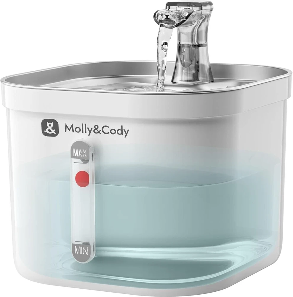 Molly&cody Spring gertuvė katėms ir šunims (2 l talpa, automatinis vandens dozatorius, itin tylus vandens siurblys, matomas vandens lygio indikatorius, 3 krypčių filtravimo sistema, kompaktiška, nerūdijančio plieno)