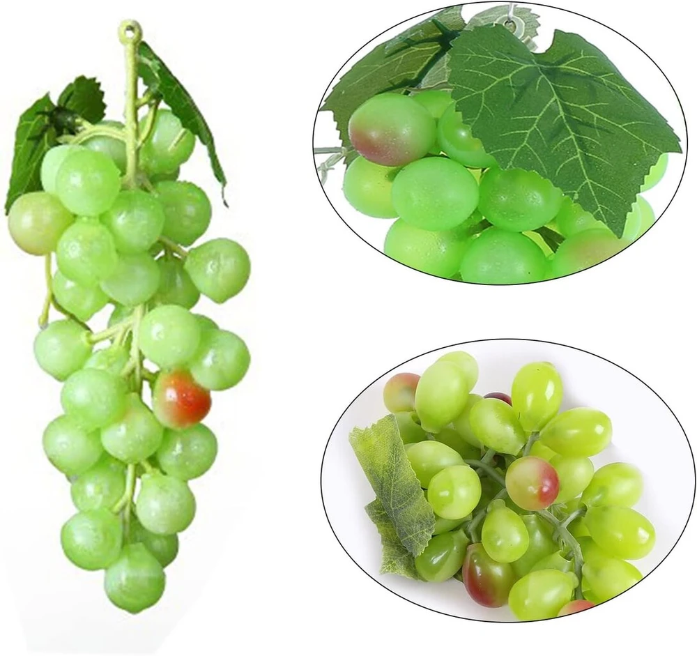 Molyorch 3 plastikinių vynuogių rinkinys, dirbtinės vynuogės, vynuogių dekoracija, vyno dekoravimui, dirbtinių vaisių atramos, sodas, biuras (žalia, fuksijų ir juoda)