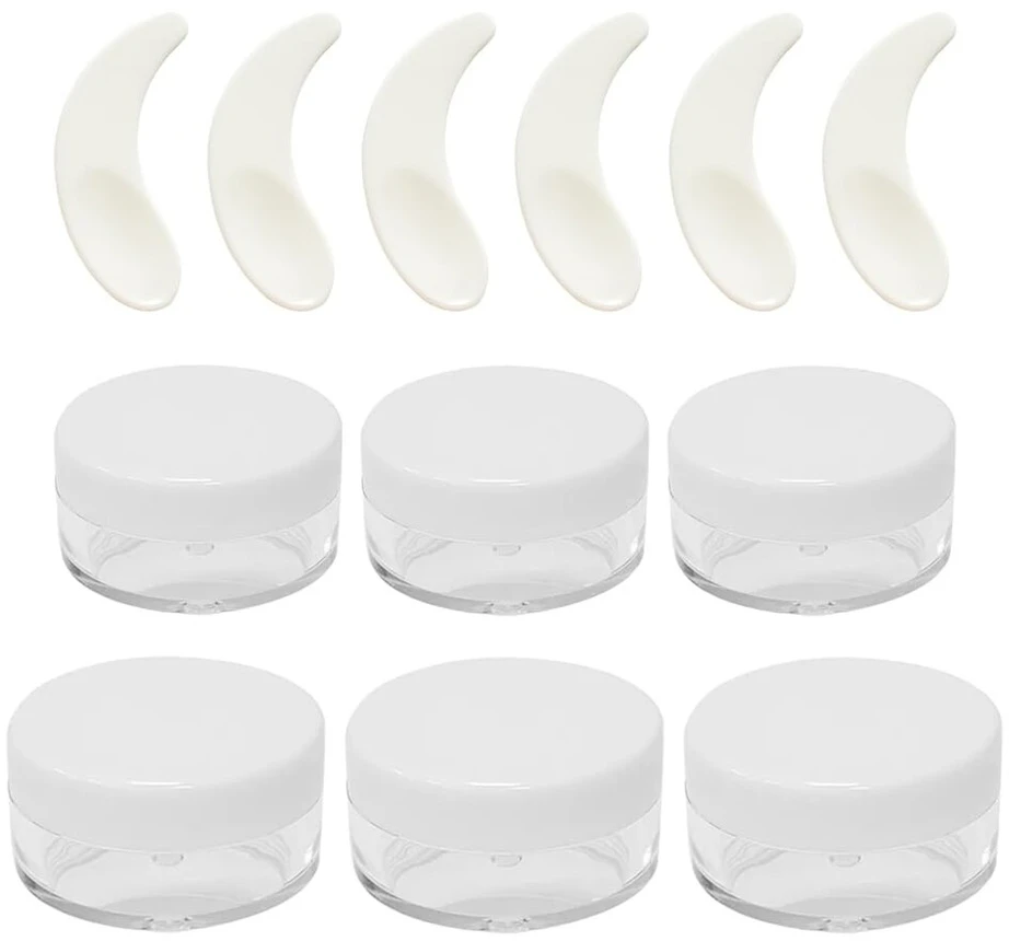 Molziny rinkinys iš 6 mini šaukštelių, kremo indelių, plastikinių kremo stiklainių tuščiam užpildymui, apvalių lūpų balzamo indelių, kelioninių tepalo indelių, kremo stiklainių losjonui, kremui, mini žvakėms, kosmetikai