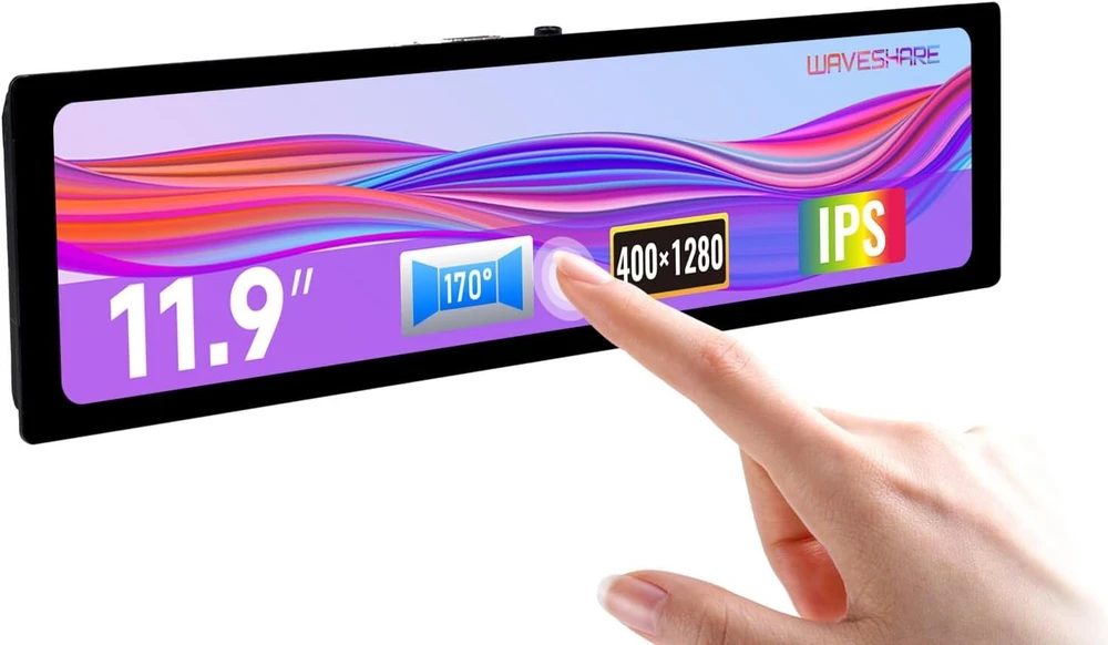 Monitorius Waveshare 11.9 colių ips capacitive jutiklinis valdymo skydelis ekranas, suderinamas su raspberry pi 4b/3b+/3a+ 320×1480 rezoliucijos dsi sąsajos lcd