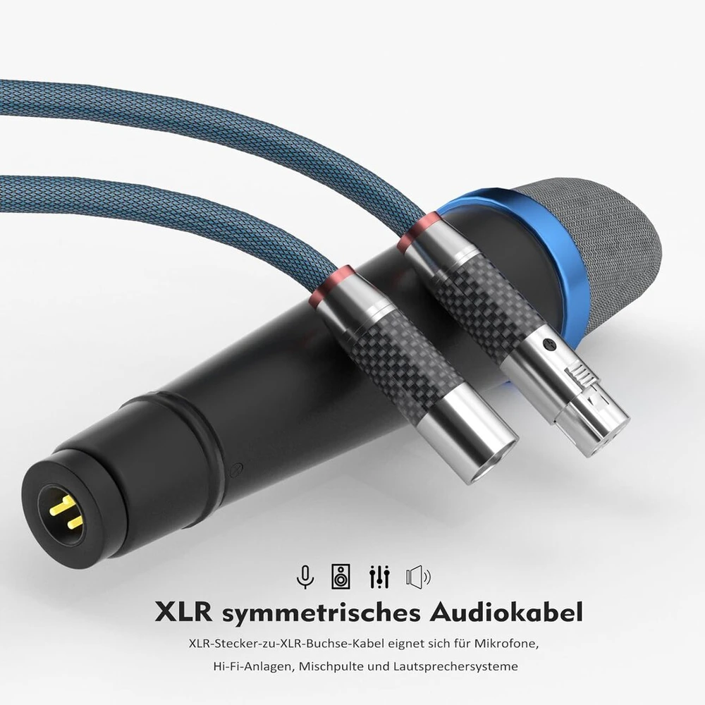 Stiprintuvas Monosaudio aukštos klasės xlr kabelis 1 m sidabruotas mikrofono kabelis su jungtimis iš tėčio į mamą, 3 kontaktų hifi subalansuotas kabelis mikrofonui, stiprintuvui, mikšeriui, garsiakalbiui (x405xr1801-1.0m)
