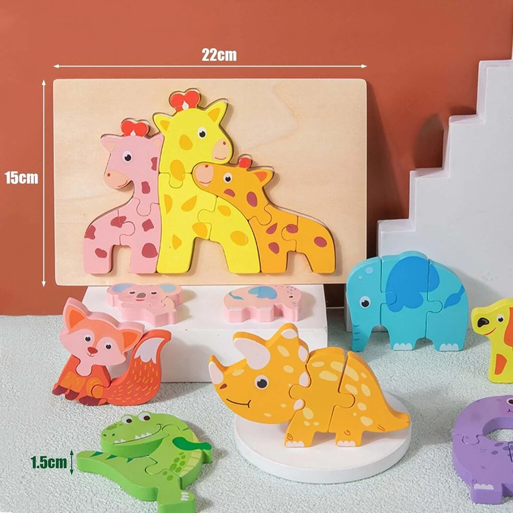 Montessori nuo 1, žaislas nuo 2 metų, montessori lavinamasis žaislas, dėlionė nuo 2 metų su 4 gyvūnų figūrėlėmis, dovana 1-3 metų berniukams ir mergaitėms, gyvūnų kortelių dėlionė mažyliams