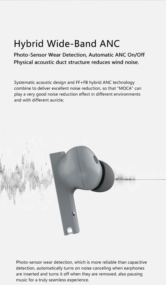 Moondrop Moca Tikros Belaidės Ausinės (tws) Bluetooth 5.4 patogiam naudojimui ir komfortui (pilkos)