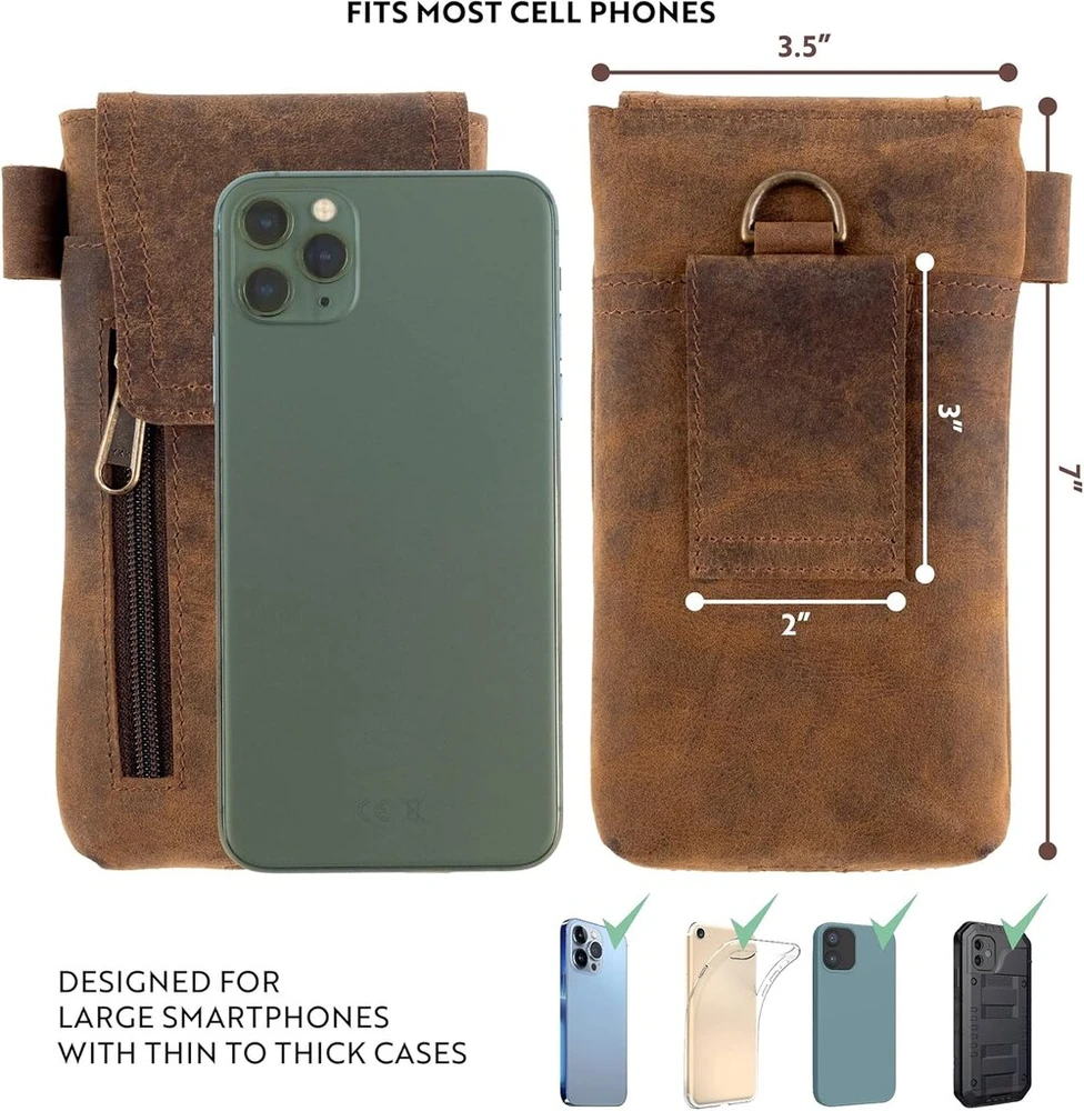 Dėklas Moonster vyriška odinė diržo rankinė - pagaminta iš tikros buivolo odos - 19 cm x 8 cm dideliems išmaniesiems telefonams - saugus ir patvarus tabako krepšys