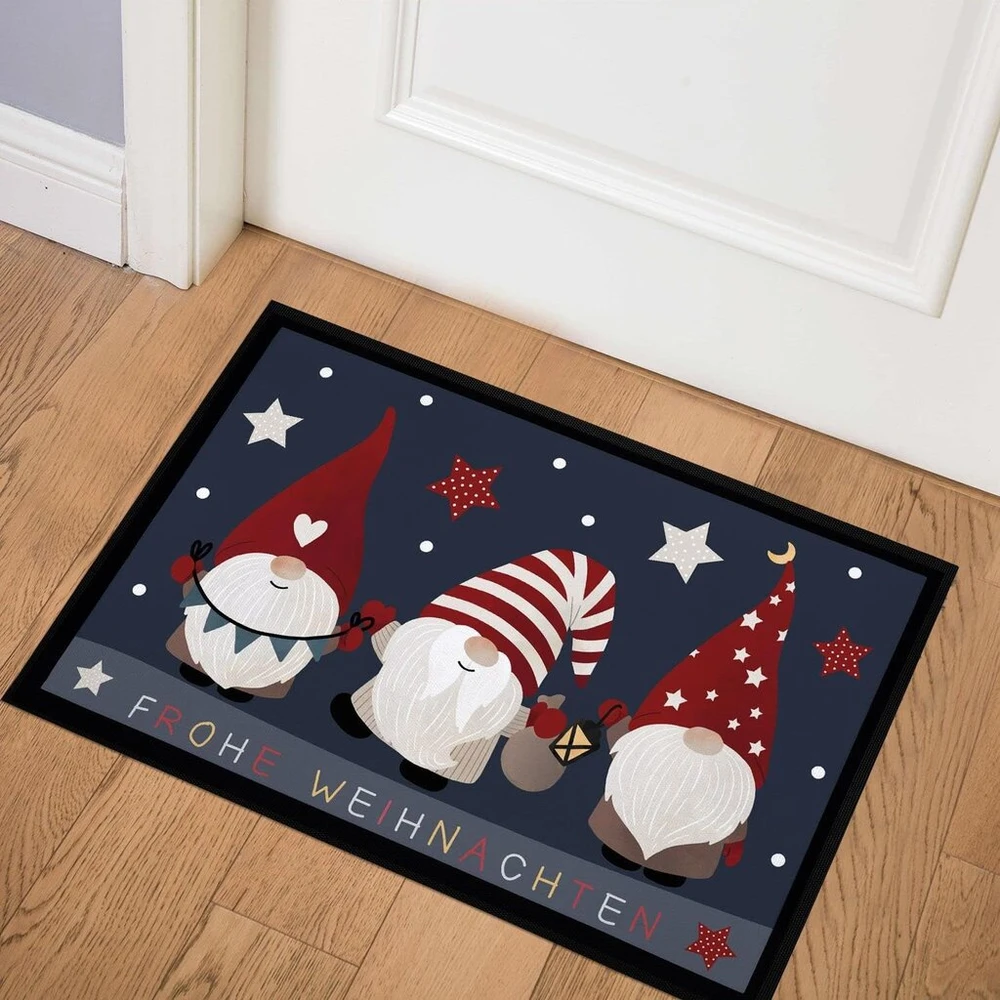 Moonworks® Durų kilimėlis Merry Christmas Gnome Stars Winter Motif Gnomes Dwarfs Neslystantis ir plaunamas juodas 60 x 40 cm