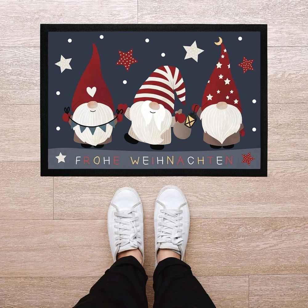 Moonworks® Durų kilimėlis Merry Christmas Gnome Stars Winter Motif Gnomes Dwarfs Neslystantis ir plaunamas juodas 60 x 40 cm