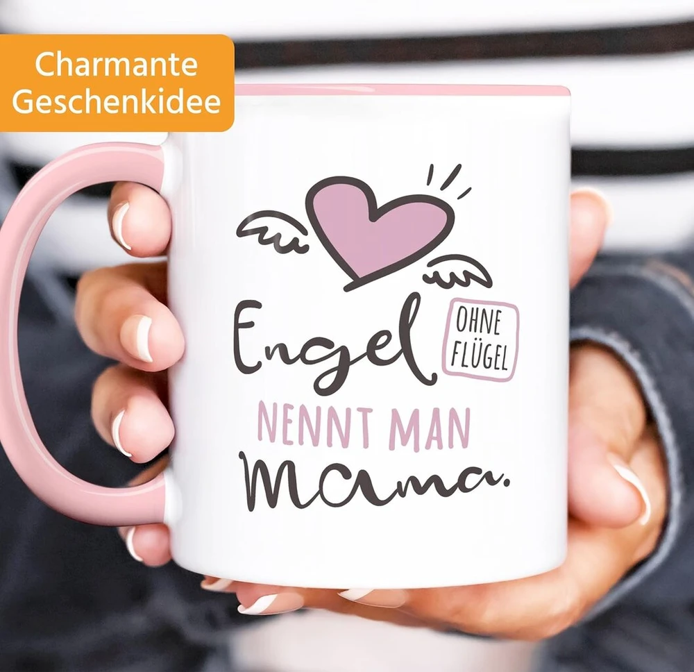 Moonworks® kavos puodelis "angelas be sparnų vadinamas mama" dovana tėvams mamai tėčiui rožinis vidus keramikinis puodelis