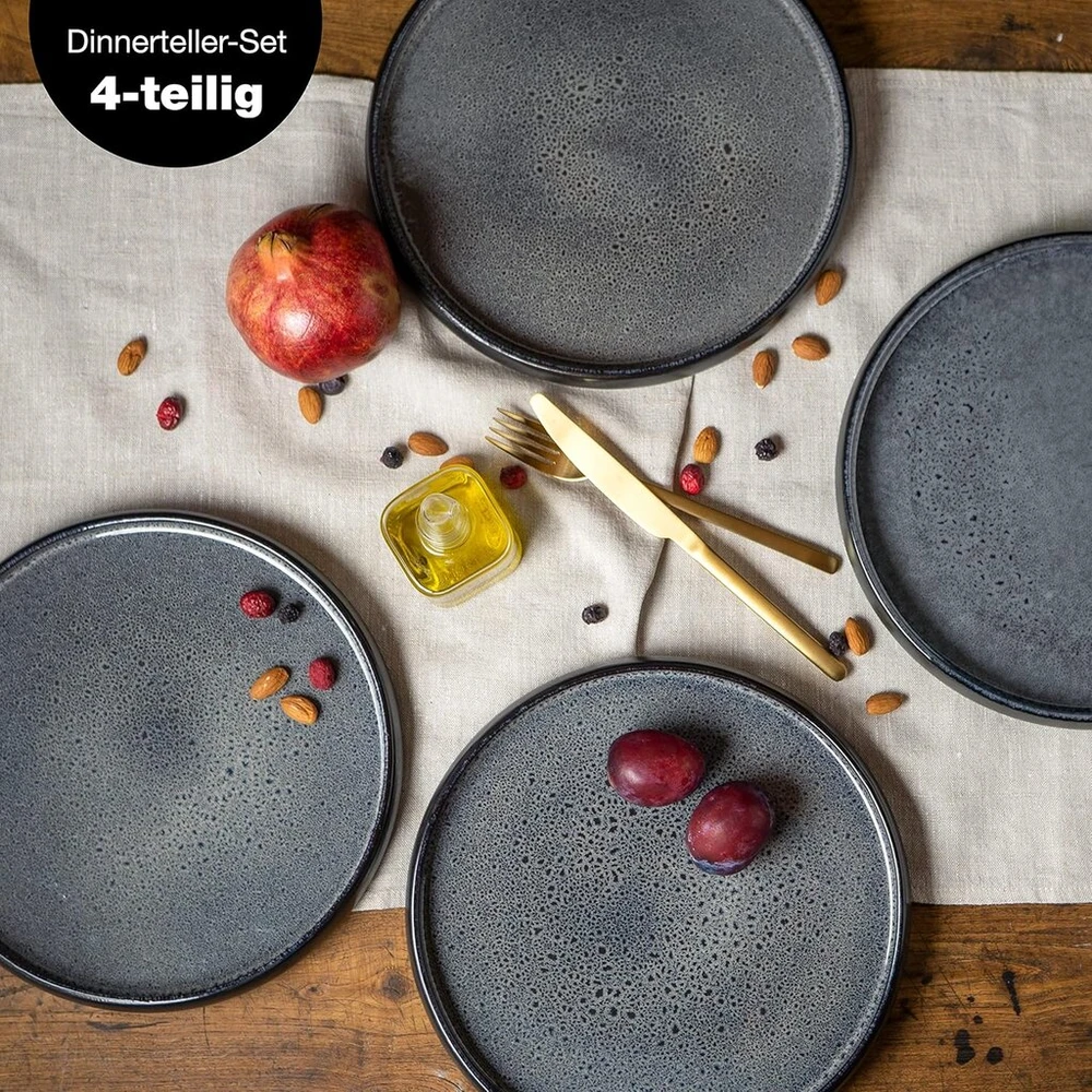 Moritz & Moritz Solid 4 x lėkštės 26 cm – akmens masės lėkščių rinkinys – indų rinkinys patiekimui