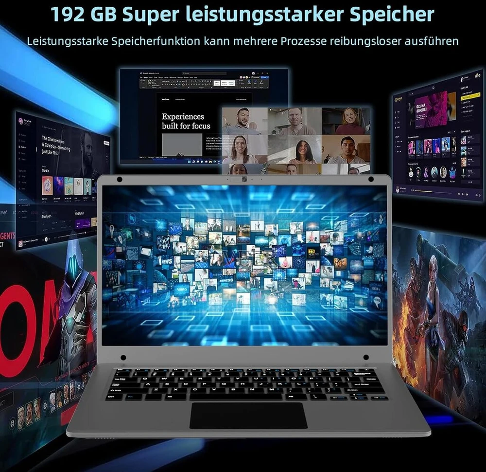 Morostron 14.1 colio nešiojamas kompiuteris, celeron keturių branduolių iki 2.2ghz, 4gb ram ir 192gb ssd, w11 nešiojamas kompiuteris su fhd ips, plonas ir lengvas nešiojamasis kompiuteris, skirtas darbui ir mokslams, pilkas, wps