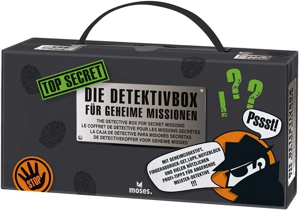 Vinilinė plokštelė Moses 30711 Top Secret detektyvo rinkinys, 12 viename detektyvo įrangos rinkinys slaptiems agentams, juodas