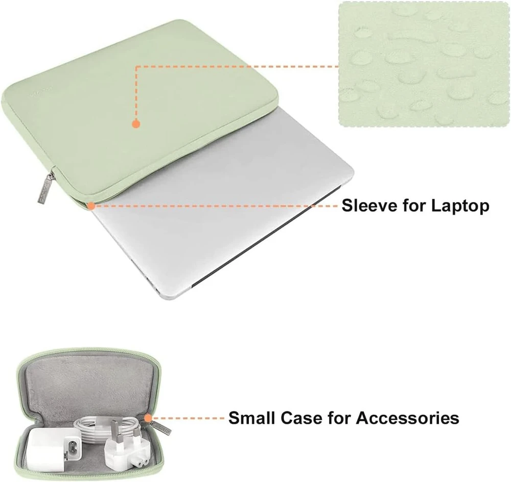 Mosiso nešiojamojo kompiuterio dėklas 13,3 colio, 13–13,3 colio nešiojamojo kompiuterio dėklas, suderinamas su Macbook Air/pro 13/pro 14 colių M4 M3 M2 M1, Hp Dell Asus Lenovo nešiojamuoju kompiuteriu, neopreno įmautė su mažu dėklu, šalavijų žalia