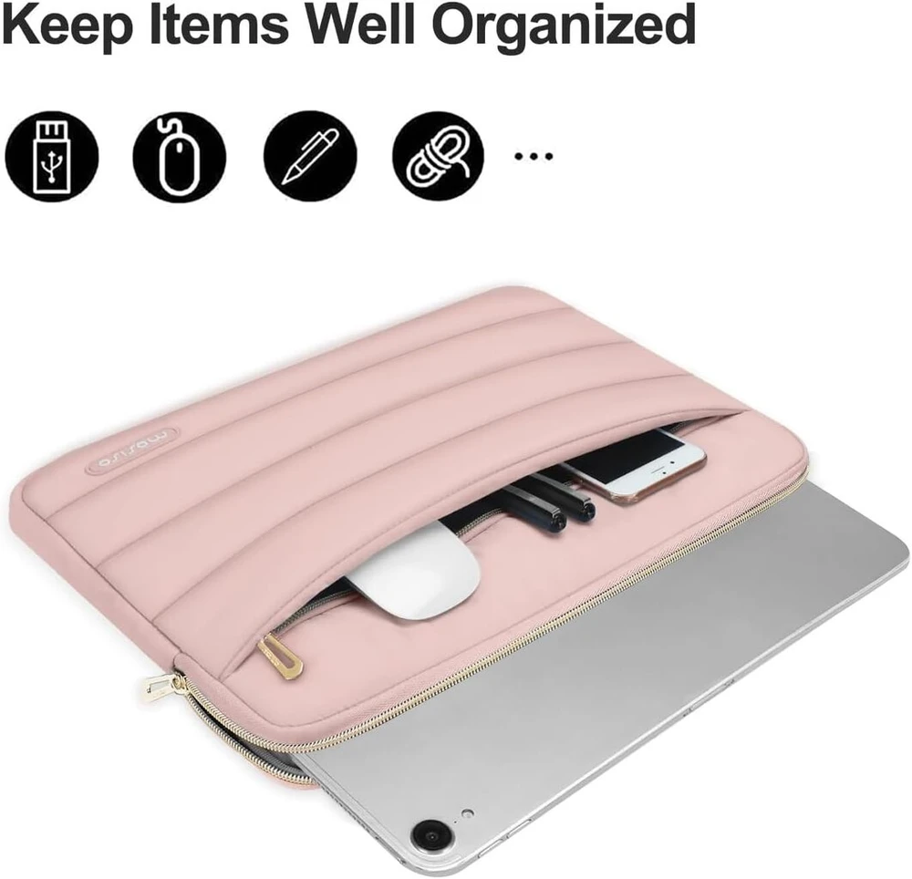 Mosiso puffy planšetinio kompiuterio dėklas, skirtas 13 colių ipad pro m4 ir ipad air m2 2024, ipad pro 12.9 colių m2 m1 6-osios 5-osios kartos su magic keyboard ir smart keyboard folio, puffy horizontalus dėklas su mažu dėklu, rožinis
