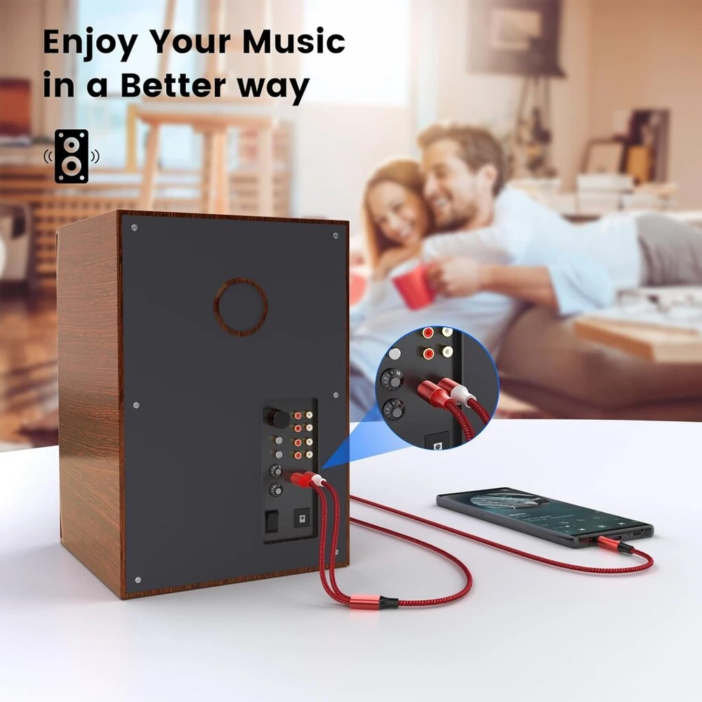 Moswag 3.5mm į 2rca audio kabelis, nailono pynė, paauksuotas