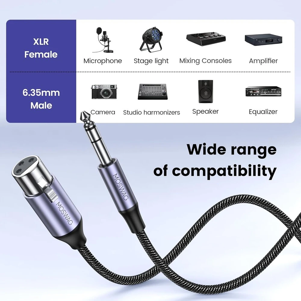 Moswag 6.35mm Trs į Xlr Moteriškas Mikrofono Kabelis 1m