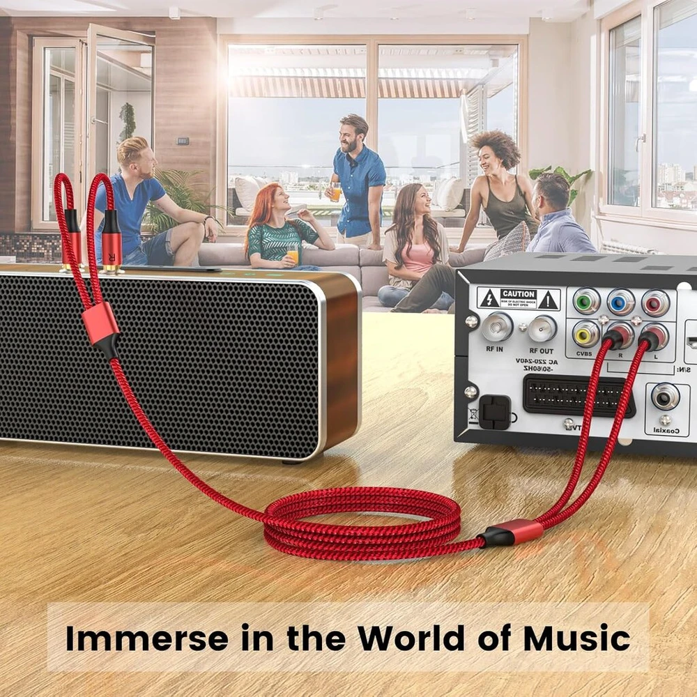 Moswag Stereo Rca Kabelis, 10m, Paauksuoti Jungtys, Pintas Nailonas