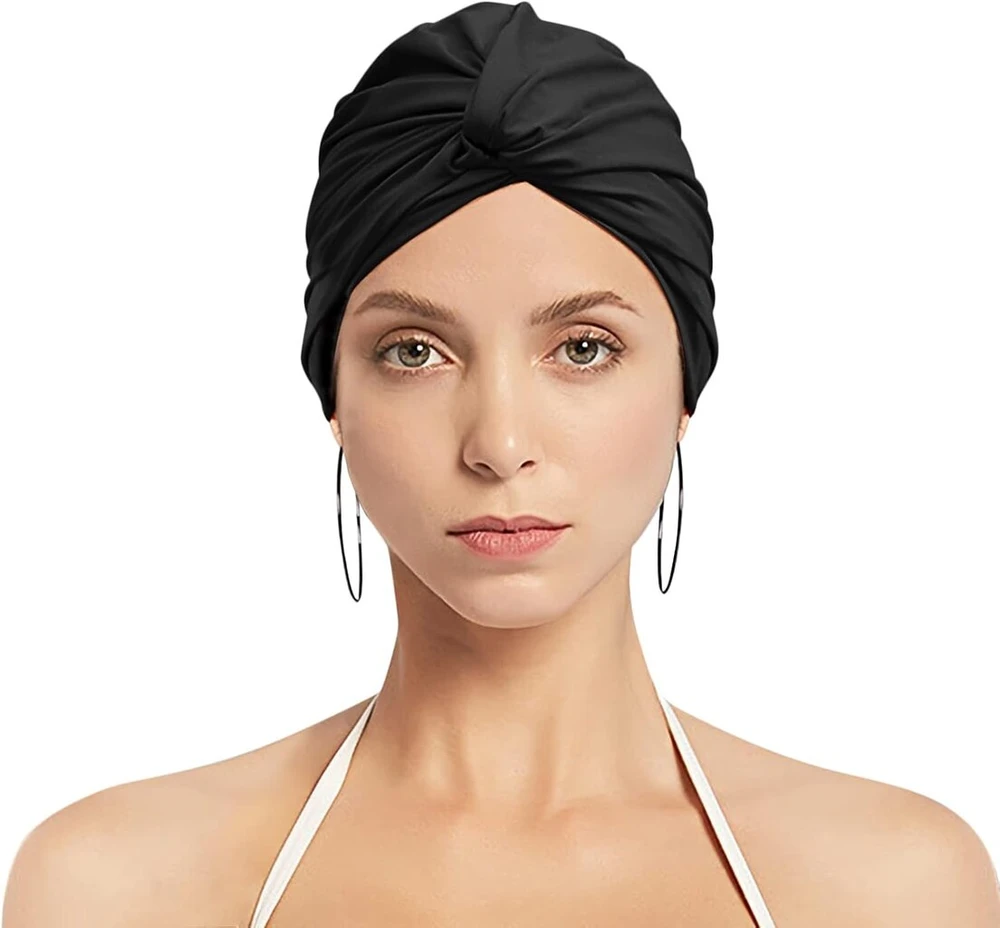 Moteriška plaukimo kepuraitė, elastinga turbaninė kepurė ilgiems plaukams, neslystanti plaukimo kepuraitė, madinga turbaninė kepurė, retro galvos apdangalas, maudymosi kepuraitės baseinui, paplūdimiui, Spa