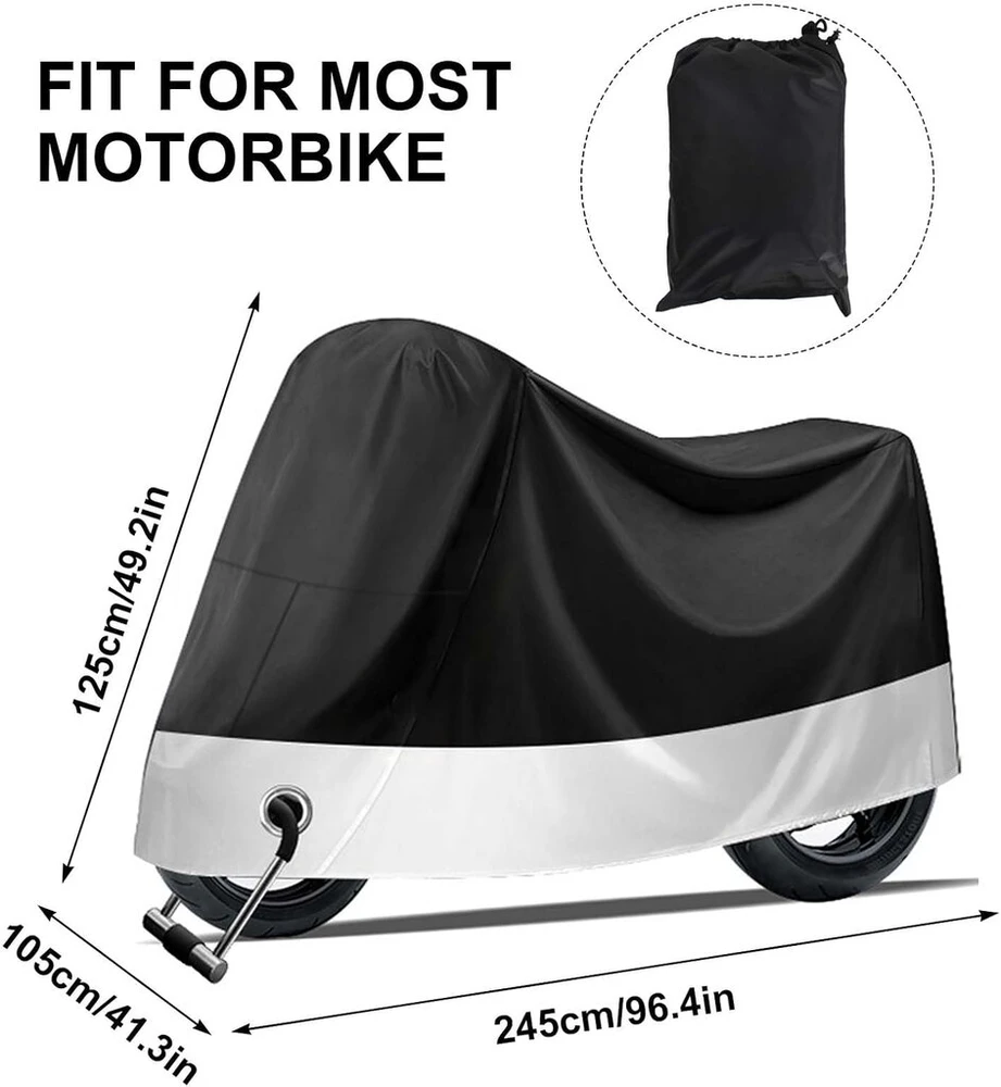 Motociklo tentas lauke, 190t poliesterio motociklo uždangalas, neperšlampamas, atsparus dulkėms, apsauga nuo Uv spindulių su užrakto anga, motociklo tentas, dviratis, motociklas, garažo tentas, viduje, xl, juodas