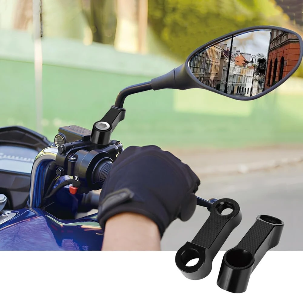 Motociklų veidrodėlių prailgintojai, montavimo stovo prailginimo adapteris, dviračio veidrodėlio stovo prailginimo adapteris, universalus galinio vaizdo veidrodėlio šoninis adapteris, aliuminis, 10 mm dešiniojo sriegio, skirtas dviejų sportų kruizeriams