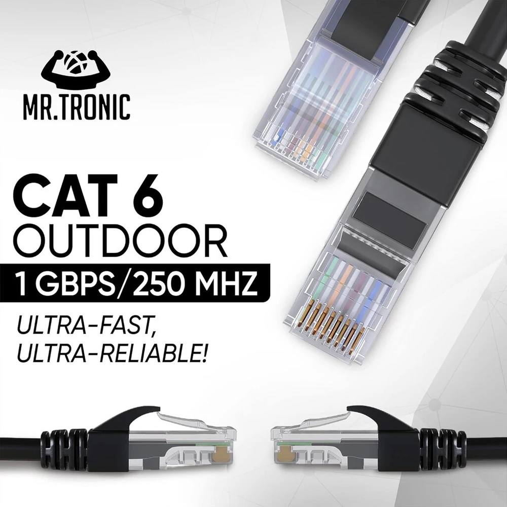 Mr. Tronic ethernet tinklo kabelis│patch kabelis│cat6, awg24, cca, utp, rj45, juodas