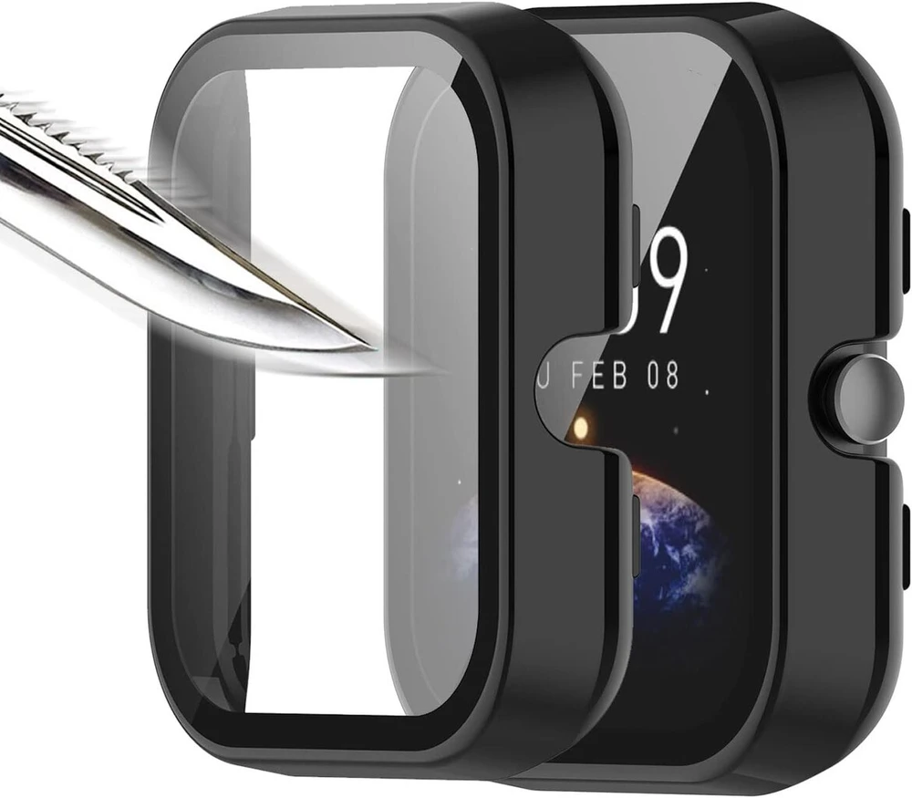 Msm-case 2 vnt. rinkinys su grūdinto stiklo ekrano apsauga, apsauginis dėklas, suderinamas su Amazfit Bip 3 / Bip 3 Pop, kietas pc visapusiškas ekrano apsauga, itin plonas, be burbuliukų, apsauga nuo įbrėžimų