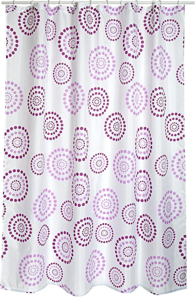Msv Cotexsa by Premium Schimmel tekstilinė dušo užuolaida, skalbiama, 100% atspari vandeniui, su 12 poliesterio dušo užuolaidų žiedais, "dots" violetinė/violetinė, 180 x 200 cm - pagaminta Ispanijoje, violetinė