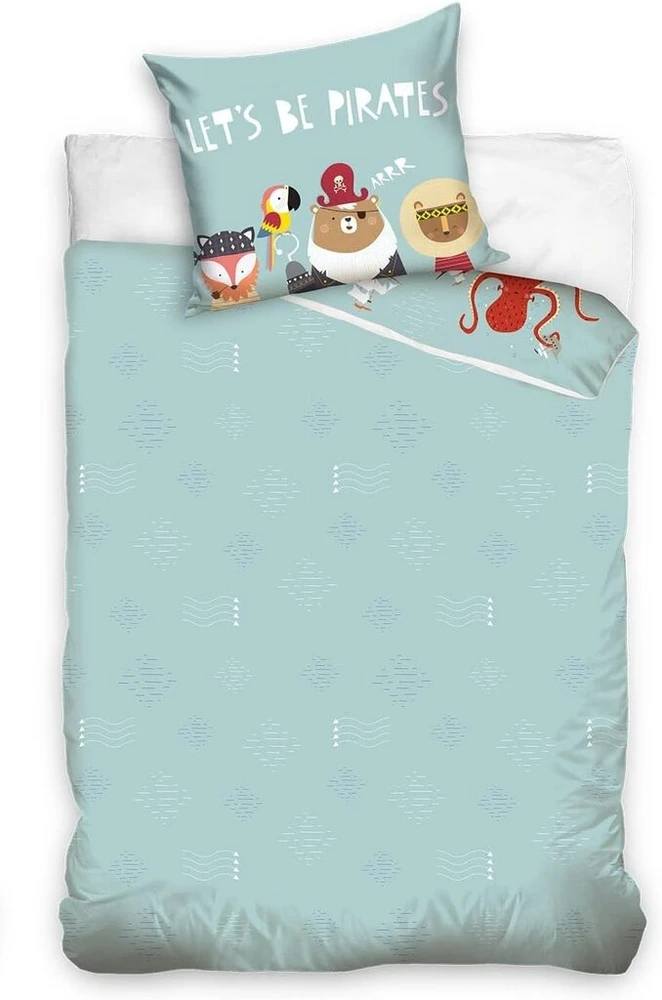Mtonlinehandel piratų patalynės komplektas antklodės užvalkalas 135 x 200 cm 80 x 80 cm 100% medvilnė · patalynės komplektas vaikams · 2 dalių · vaikiška patalynė mėlyna