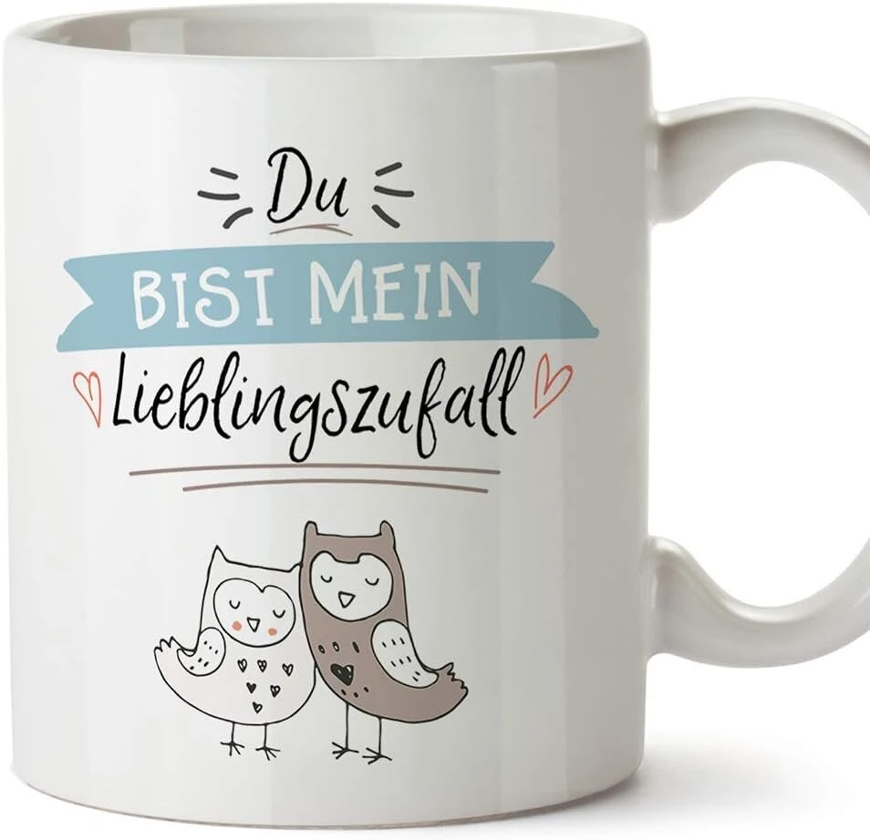 Mugffins puodelis Valentino dienai (ich Liebe Dich) - Du bist Mein Lieblingszufall - juokingi kavos puodeliai kaip dovana draugams