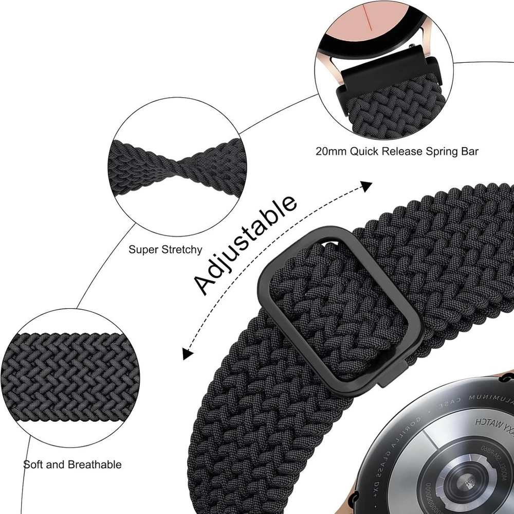 Mugust 2 vnt. 20 mm 22 mm apyrankių rinkinys vyrams ir moterims, elastinis nailono pintas pakaitinis dirželis, 22 mm 20 mm laikrodžių dirželiai, nailonas, a