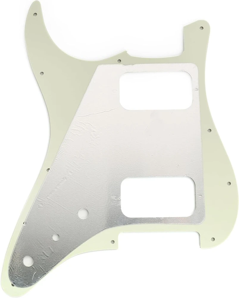 Musiclily Pro 11 skylių St gitaros pickguard'as Hh su apvaliu kampu 2 neuždengtiems humbucker'iams 2 potis mini jungiklių išpjovos Fender Squier Strat stiliaus elektrinei gitarai, 3 sluoksnių mėtų žalumo