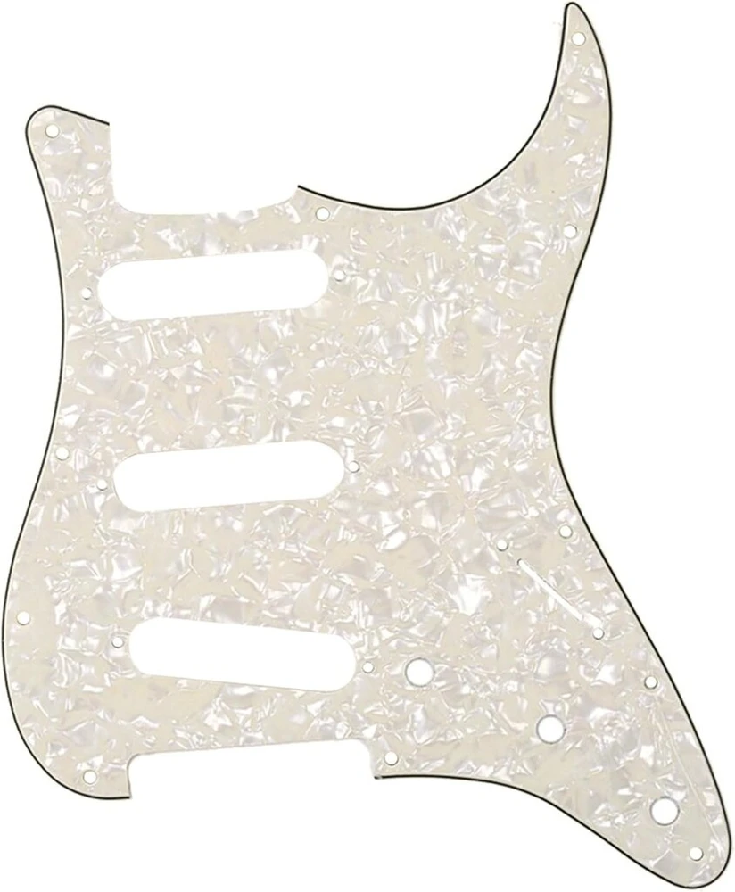 Musiclily Sss 11 skylių strat elektrinės gitaros pickguard fender us/mexico made standard stratocaster modernaus stiliaus gitaros dalims, 4 sluoksnių pearl aged baltas