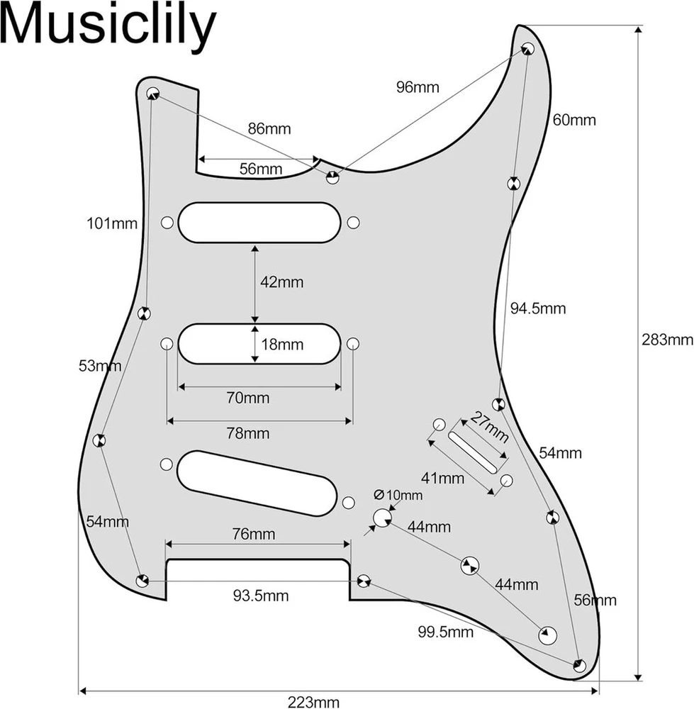 Musiclily Sss 11 skylių strat elektrinės gitaros pickguard fender us/mexico made standard stratocaster modernaus stiliaus gitaros dalims, 4 sluoksnių pearl aged baltas