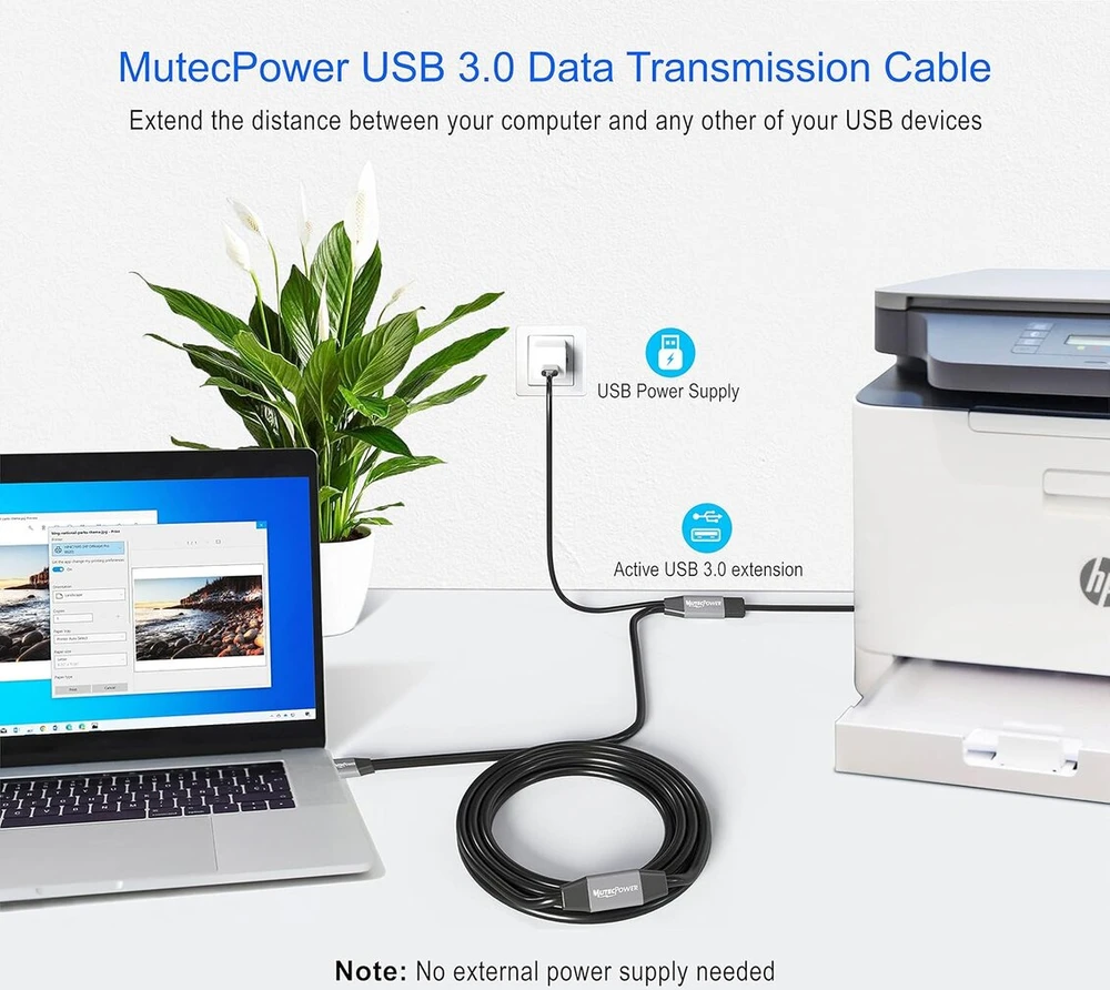 Mutecpower 5 m aktyvus usb 3.0 jungties prailginimo kabelis (tėtis-mama) su signalo stiprinimu ir usb maitinimo šaltiniu - juodas 5 m - suderinamas su nešiojamaisiais kompiuteriais, standžiaisiais diskais, XBOX, ps4, vr ir kt.
