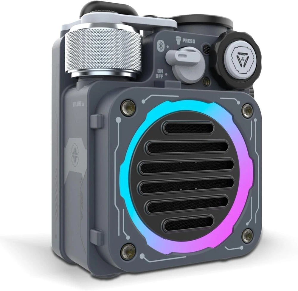 Kompiuterio kolonėlės Muzen Cyber-cube bluetooth kolonėlė maža, nešiojama mini kolonėlė su rgb apšvietimu ir žibintuvėliu, ipx5 atspari vandeniui, skirta žaidimams, vakarėliams, dušui, stovyklavimui, lauke, šaunios dovanos tėčiui vyrams