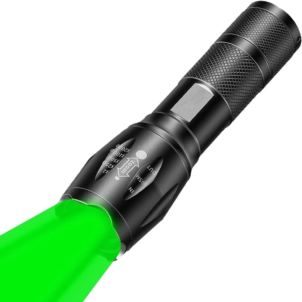 Mviocs Žalias 2-in-1 žibintuvėlis, nešiojamas vandeniui atsparus žalias Led žibintuvėlis su balta ir žalia šviesa, skirtas naktiniams laukinių gyvūnų tyrimams, naminių gyvūnėlių kailio aptikimui (baltas