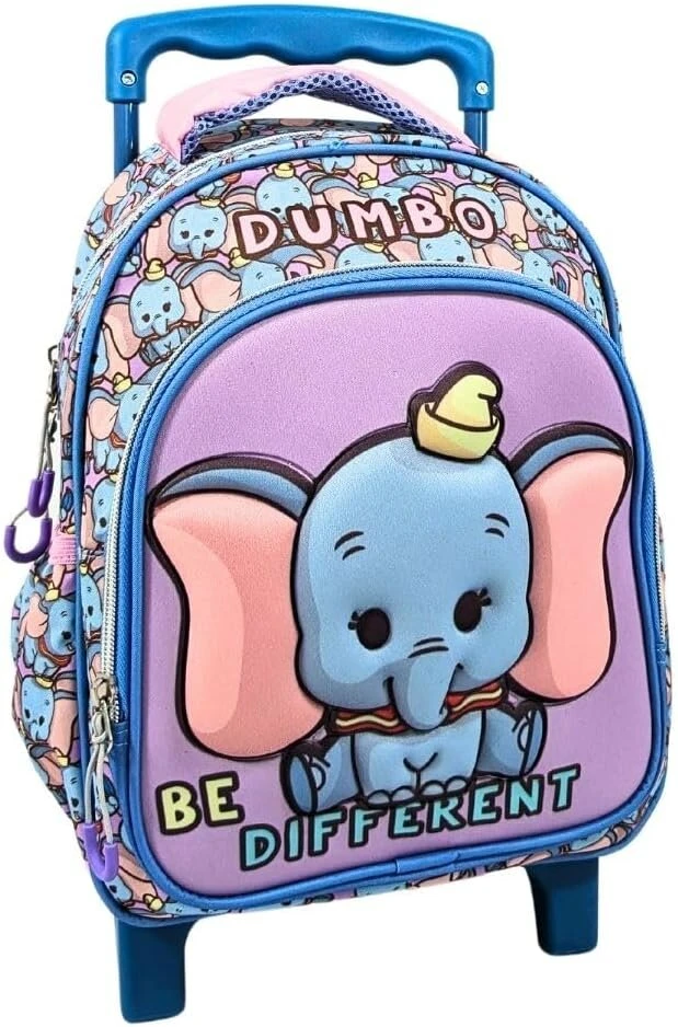 Mybagstory - kuprinė mergaitėms Dumbo - Disney - vaikams - į mokyklą - darželis - mokyklinė kuprinė - reguliuojami dirželiai - dovanos idėja - 30 cm - su ratukais - vežimėliai - violetinė/mėlyna/rožinė, Dumbo – violetinė/mėlyna/rožinė – 30