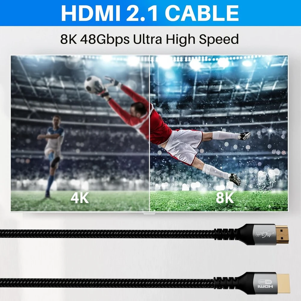 Mygatti 2 metrų 8k Hdmi 2.1 sertifikuotas kabelis (2 vnt. pakuotė), Ultra Hd 48gbps didelis greitis, 4k @ 120hz/8k @ 60hz, Earc, Hdcp 2.2 ir 2.3, Uhd Hdr 10+, suderinamas su 8k žaidimais, televizoriumi, „blu-ray“ grotuvu, projektoriumi