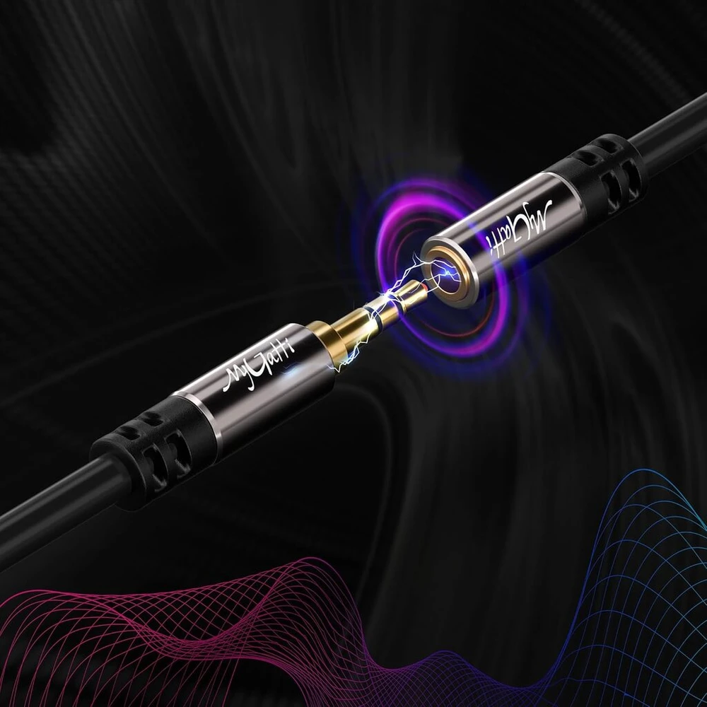 Mygatti 3.5 mm prailginimo lizdo kabelis (3 metrai, 2 vnt.), stereo lizdo garso prailginimo kabelis iš tėviško į moterišką, ausinių prailginimo kabelis, Ofc šerdis, juodas kabelis (su 5 kabelių raišteliais)