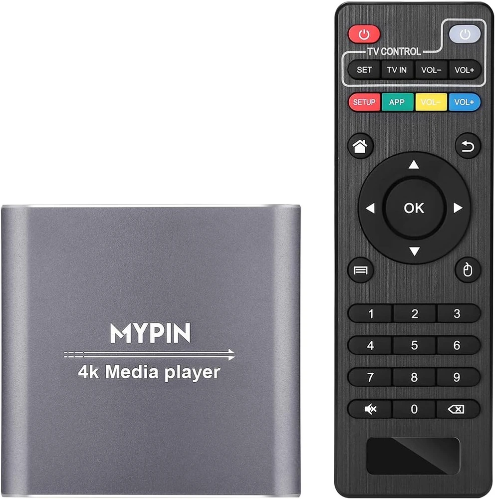 Vaizdo grotuvas Mypin hdmi multimedijos grotuvas, 4k@30hz skaitmeninis medijos grotuvas hdmi/av išvestis ppt mkv avi rmvb rm, skirtas hdtv su nuotolinio valdymo pultu, palaiko usb atmintines ir sd korteles, usb pelė (pilka)