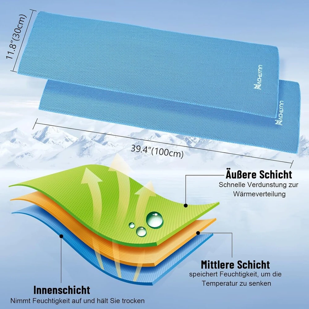 Nachlynn vėsinantis mikropluošto rankšluostis 100 x 30 cm, skirtas fitnesui, sportui, kelionėms, jogai – ledinis vėsinantis sporto salės rankšluostis