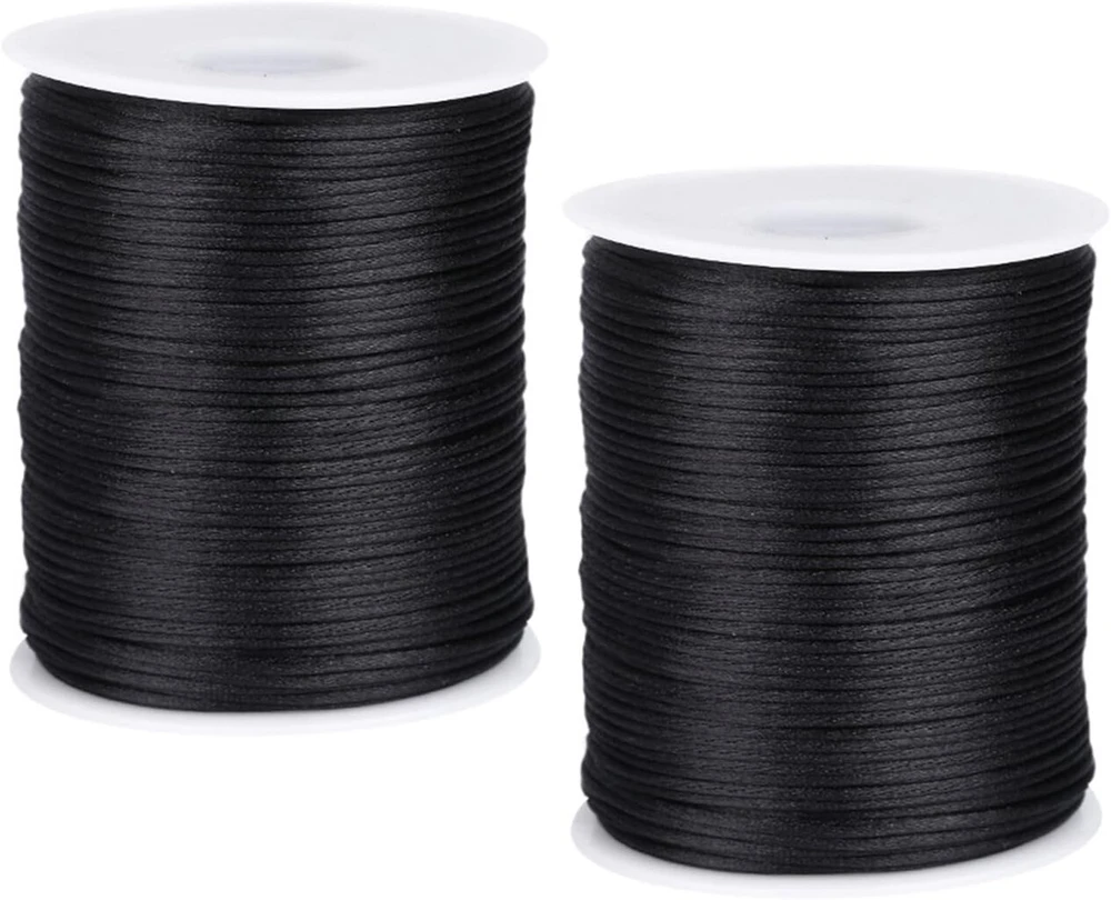 Nailoninė virvė apyrankėms 1,5 mm x 200 m nailoninis siūlas apyrankių virvelei juodas siūlas nailoninė virvė nailoninė juosta satininė virvė apyrankėms